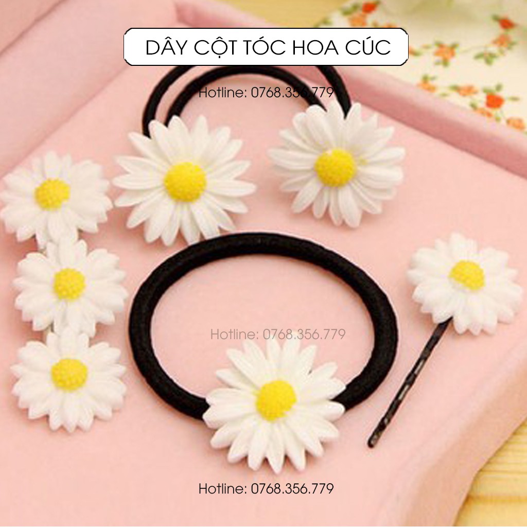 Dây cột tóc hoa cúc họa mi trắng