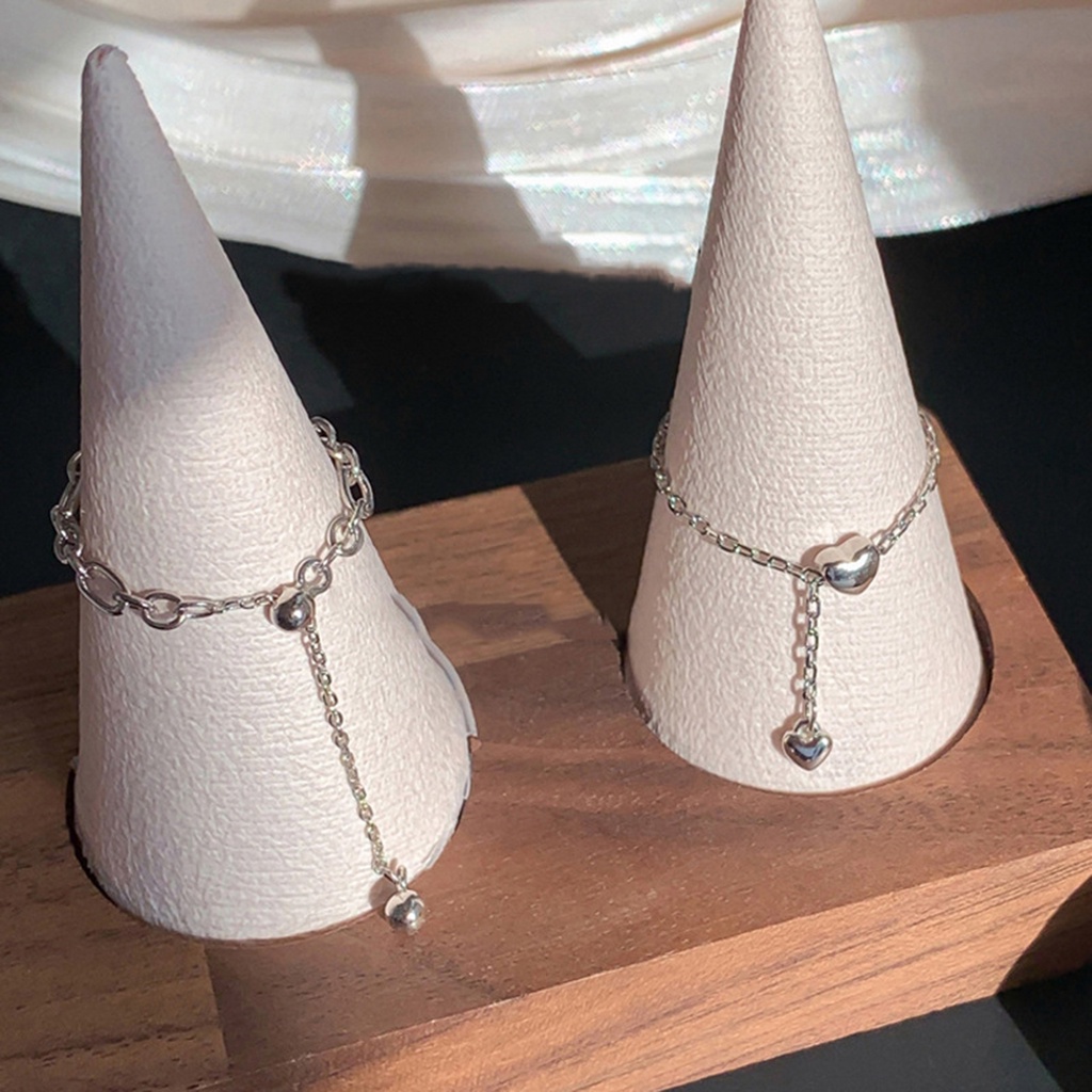 Nhẫn Đeo Ngón Tay Dây Xích Gắn Hạt Trái Tim Tình Yêu Có Thể Điều Chỉnh Phối Dây Xích Phong Cách Hip Hop Hàn Quốc Thời Trang Cho Nữ