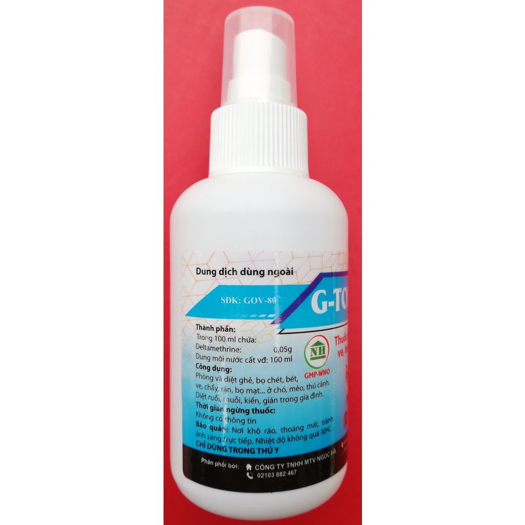 1 lọ G-TOX SPRAY 100 ml chuyên dùng để diệt ghẻ, bọ chét, bét ve, bọ mạt chấy, rận, ruồi trên gia súc, gia cầm, chó mèo