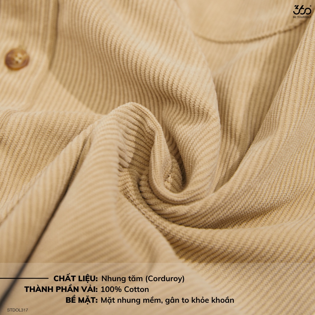 Áo sơ mi nhung tăm nam nữ Unisex dài tay 360Boutique form rộng túi ngực Hàn Quốc dày dặn - STDOL317