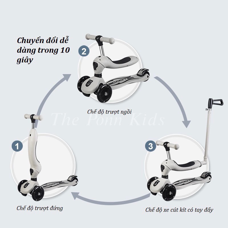 Xe Scooter cho bé PETER PAN 3IN1 Có Tay Đẩy, Vòng Bảo Vệ - Trượt chòi chân đẩy từ 1-6 tuổi-Scoot and ride