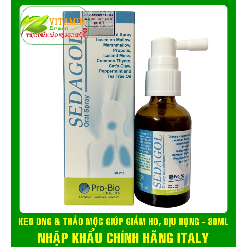 XỊT GIẢM ĐAU RÁT HỌNG SEDAGOL ORAL SPRAY KEO ONG VÀ THẢO DƯỢC (30ml) | NHẬP KHẨU CHÍNH HÃNG ITALY