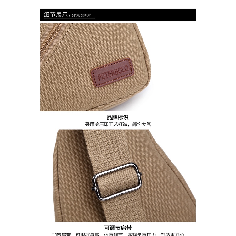 Túi Đeo Chéo Ngực Vải canvas Chống Thấm Nước Có Khóa Kéo Thời Trang Cao Cấp Cho Nam