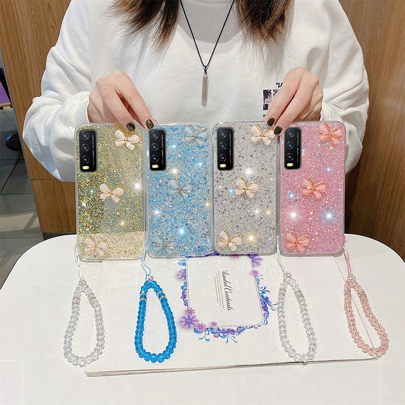 Ốp Điện Thoại Silicon Lấp Lánh Sang Trọng Có Dây Đeo Cho Vivo Y15S Y15A Y21S Y33S Y21 Y20S Y12S Y20 2021 Y12 Y15 Y17 Y53S Y95 Y91 Y1S