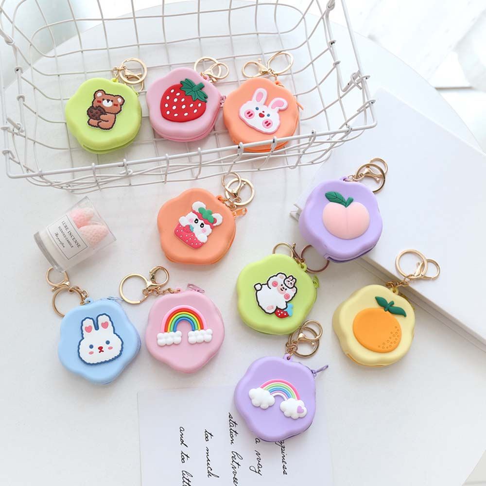 Túi đựng tiền xu/tai nghe mini bằng silicon họa tiết hoạt hình có khóa kéo tiện dụng cho nữ