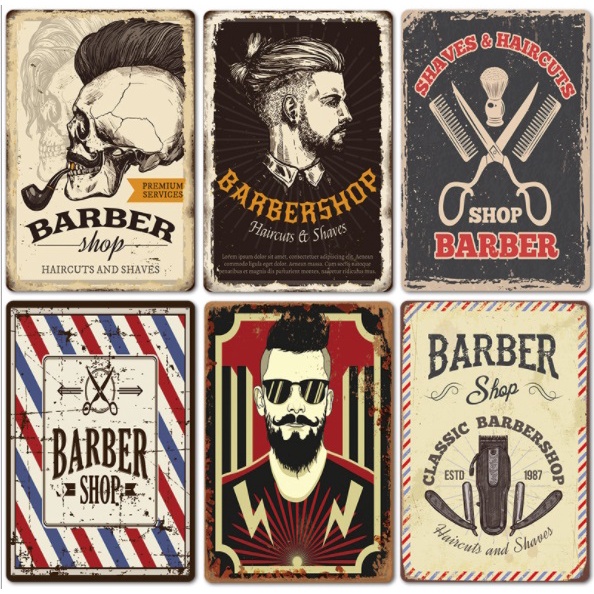 (HƠN 30 MẪU, 30x40cm) Tranh sắt  trang trí tường chủ đề barber shop, salon tóc độc đáo 30x40cm (tran