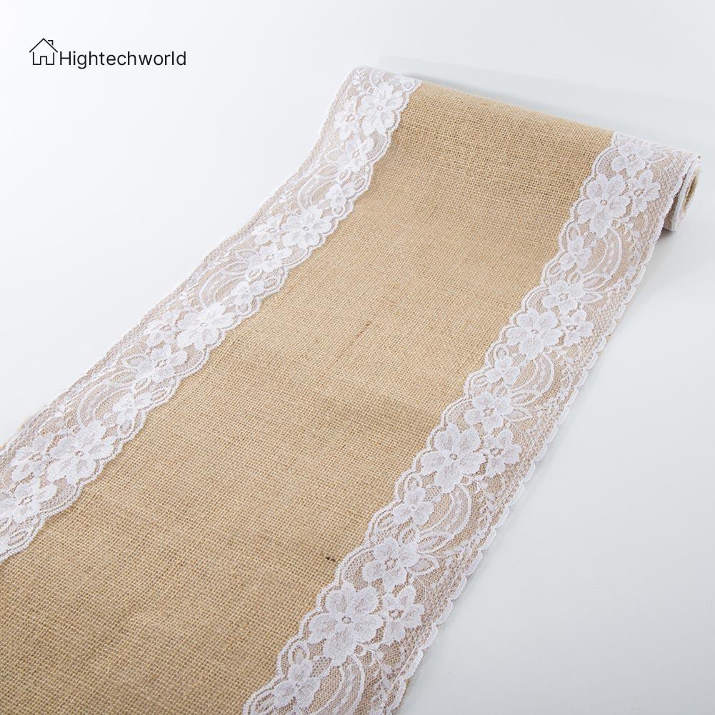 Hightechworld Vintage Burlap Lace Hessian Table Runner Natural Jute Party Wedding Decor