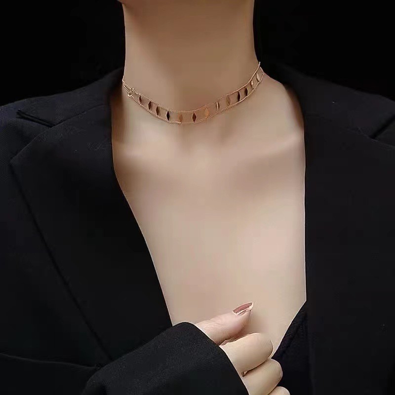 Dây Chuyền Hai Lớp Bằng Thép Titan Mạ Vàng 18k Đính Kim Cương Phong Cách Âu Mỹ Đơn Giản Dễ Phối Đồ Làm Quà Tặng Sinh Nhật / Valentine