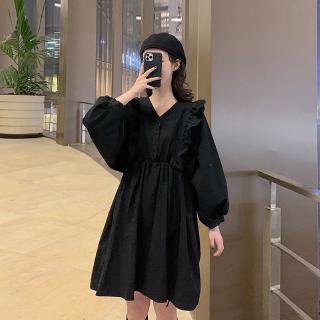 Đầm chữ A màu đen phối ren phong cách Vintage Pháp