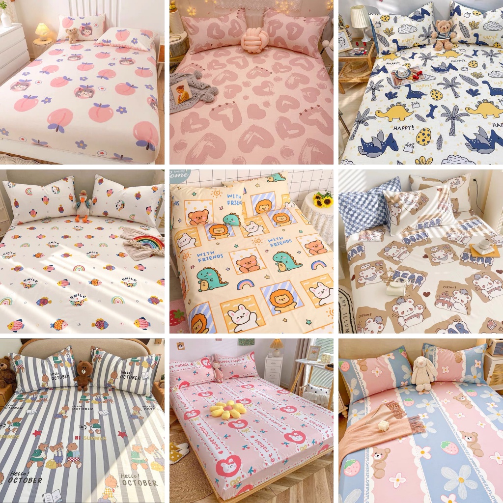 Bộ ga giường và vỏ gối cotton 100%, ga gối cotton thoáng mát thấm hút mồ hôi tốt miễn phí bo chun -SHOP VU THI THOM