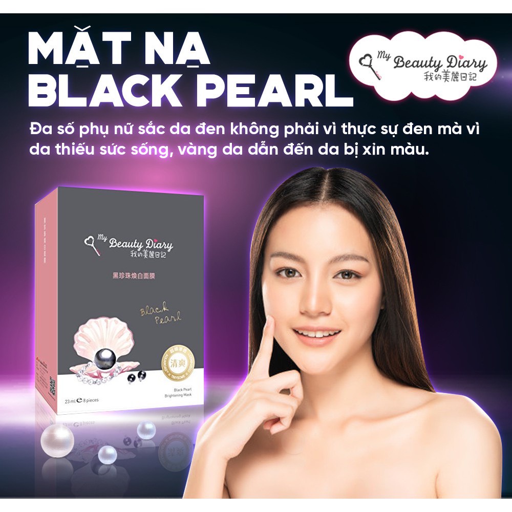 Hộp 8 miếng mặt nạ My Beauty Diary Black Pearl Brightening Mask trắng da và cấp nước Ngọc trai đen 23ml/miếng