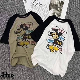 Áo phông phối màu pha cổ viền mickey