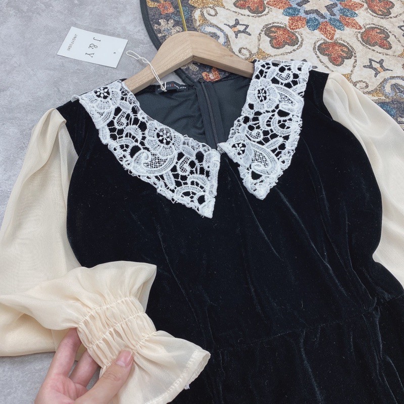 Váy Nhung phối Cổ Ren