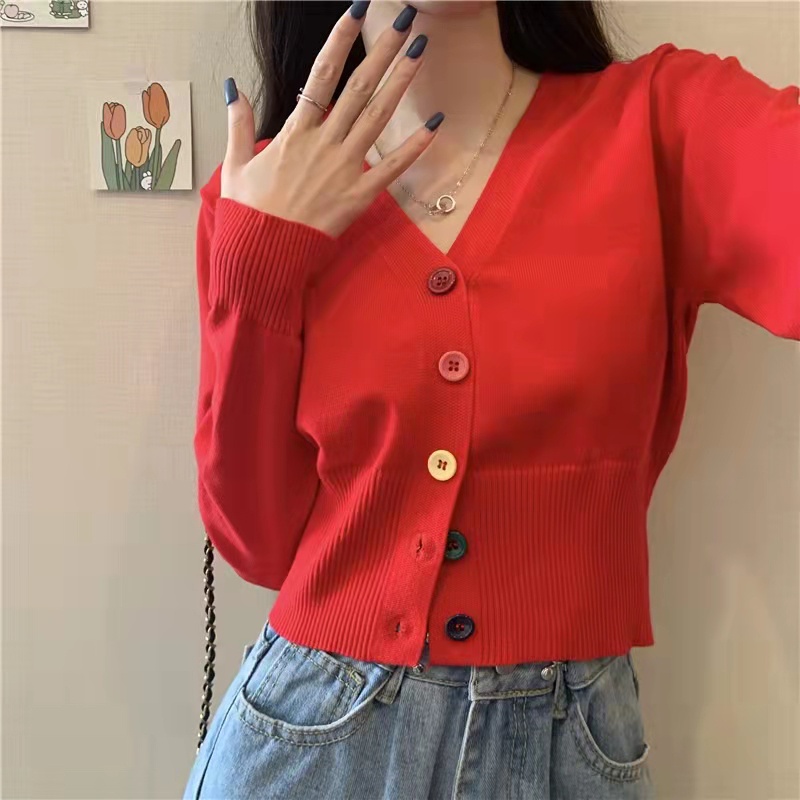 SUXI Áo cardigan dệt kim tay dài cổ chữ V thiết kế mới thời trang mùa thu theo phong cách hàn quốc cho nữ