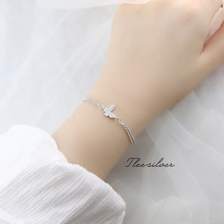 Lắc tay bạc nữ TLEE hồ điệp dây kép nữ tính TleeJewelry LT0123