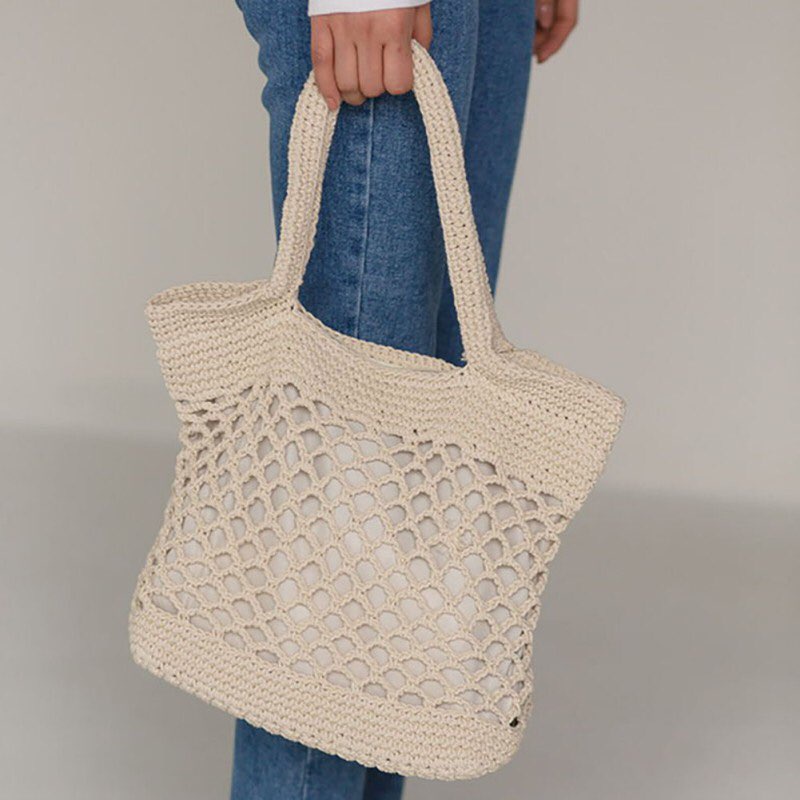 Túi Macrame Tote đeo vai - hoa văn lưới mắt cáo