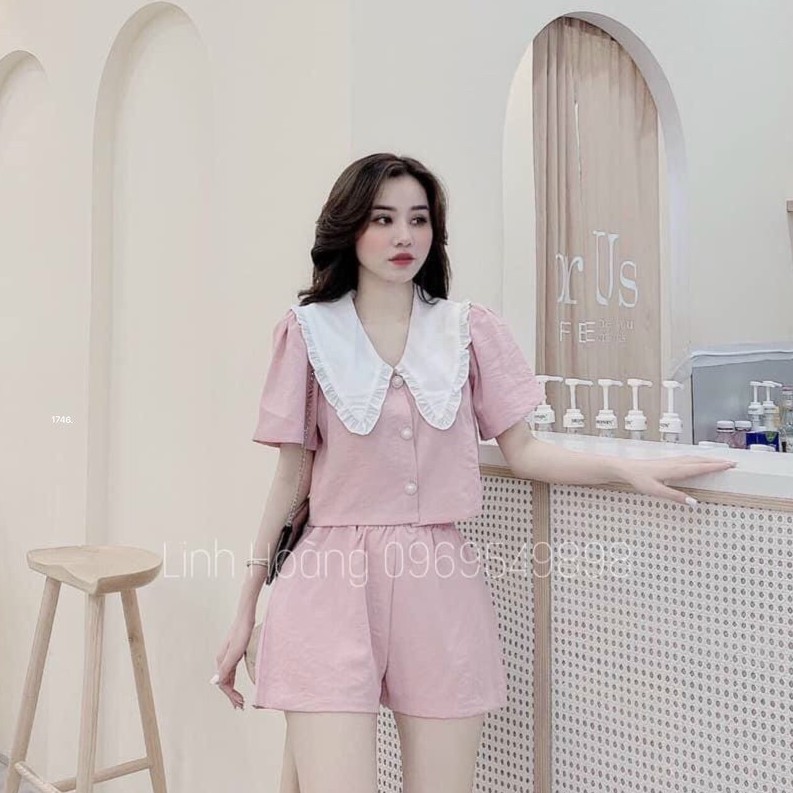 Bộ đũi xước cổ sen khuy ngọc 2 màu xinh xắn | BigBuy360 - bigbuy360.vn