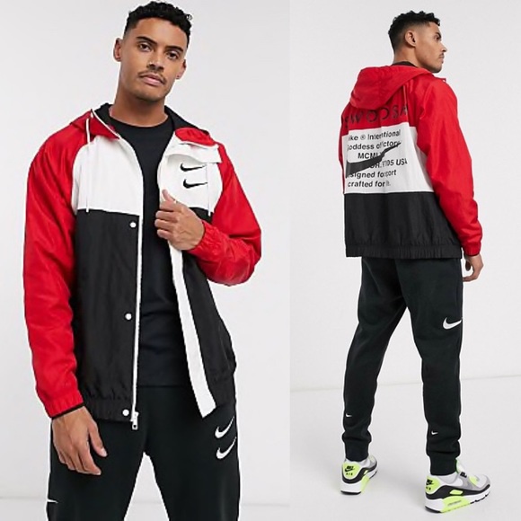 ÁO KHOÁC NIKE SWOOSH WOVEN HOODED TRACK JACKET - TRẮNG PHỐI ĐỎ