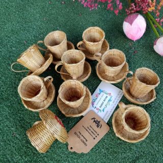 Tách mini có dĩa lót đan bằng tre 5cm×5cm