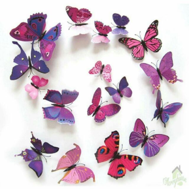 - Bộ bướm 3D xinh xắn 12 con (chỉ còn màu hồng, tím)