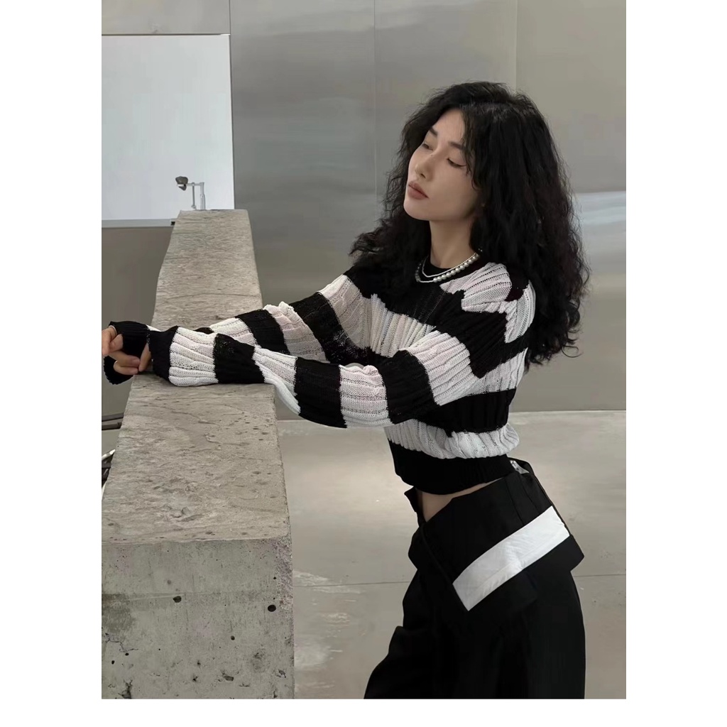 Cocory vn Áo Croptop Dệt Kim Tay Dài Thiết Kế Hợp Thời Trang