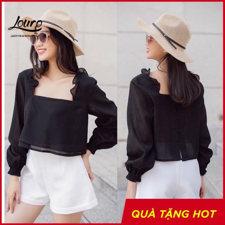 Áo kiểu nữ Louro L330, mẫu áo Croptop cổ vuông năng động, kiểu dáng điệu đà Đẹp 💝