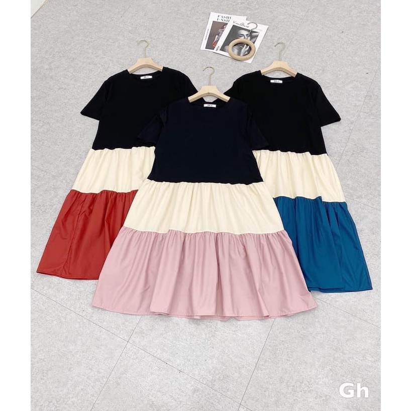 Đầm bầu ngắn tay dáng chữ A M081 chất cotton thời trang thiết kế Mom and Baby