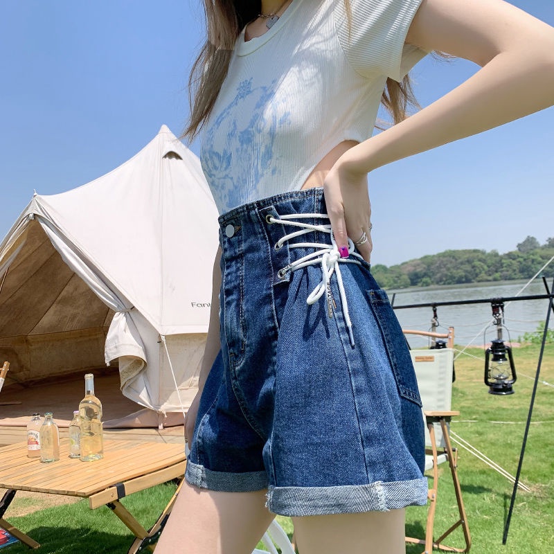Quần Short Denim Lưng Cao Ống Rộng Thời Trang Mùa Hè Dành Cho Nữ
