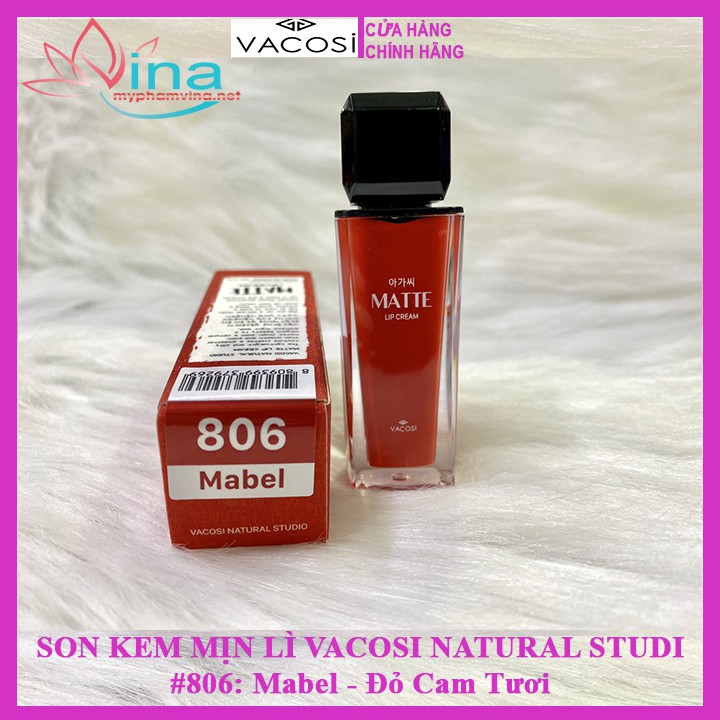 SON KEM MỊN LÌ VACOSI NATURAL STUDIO MATTE LIP CREAM #806: MABEL - ĐỎ CAM TƯƠI