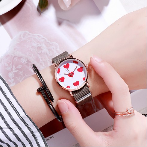 Đồng Hồ Nư Dây Vải Dù Mưa Tim D354 Phong Cách Hàn Quốc - Hazo