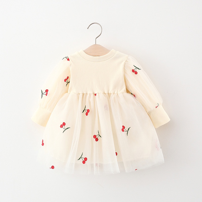 Đầm Công Chúa Chất Liệu Cotton Mềm Mại Tay Dài Thêu Họa Tiết Dễ Thương Thoải Mái Cho Bé Gái