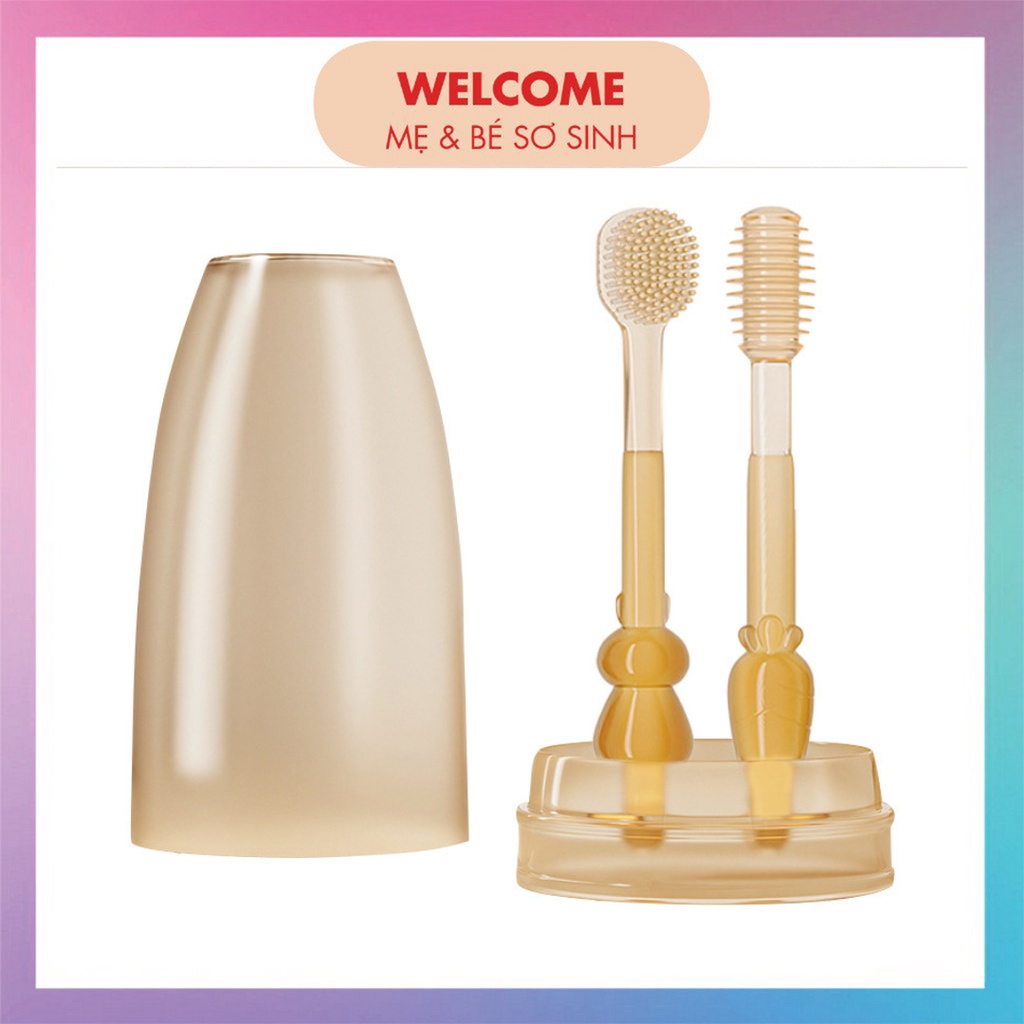 Rơ lưỡi cho bé sơ sinh kèm bàn chải đánh răng silicon siêu mềm an toàn (0 - 18 tháng)