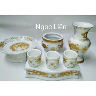 Bộ đồ thờ cúng bàn ông táo , thiên ,đất đai trắng rồng vàng cho bàn thờ ngang 50cm