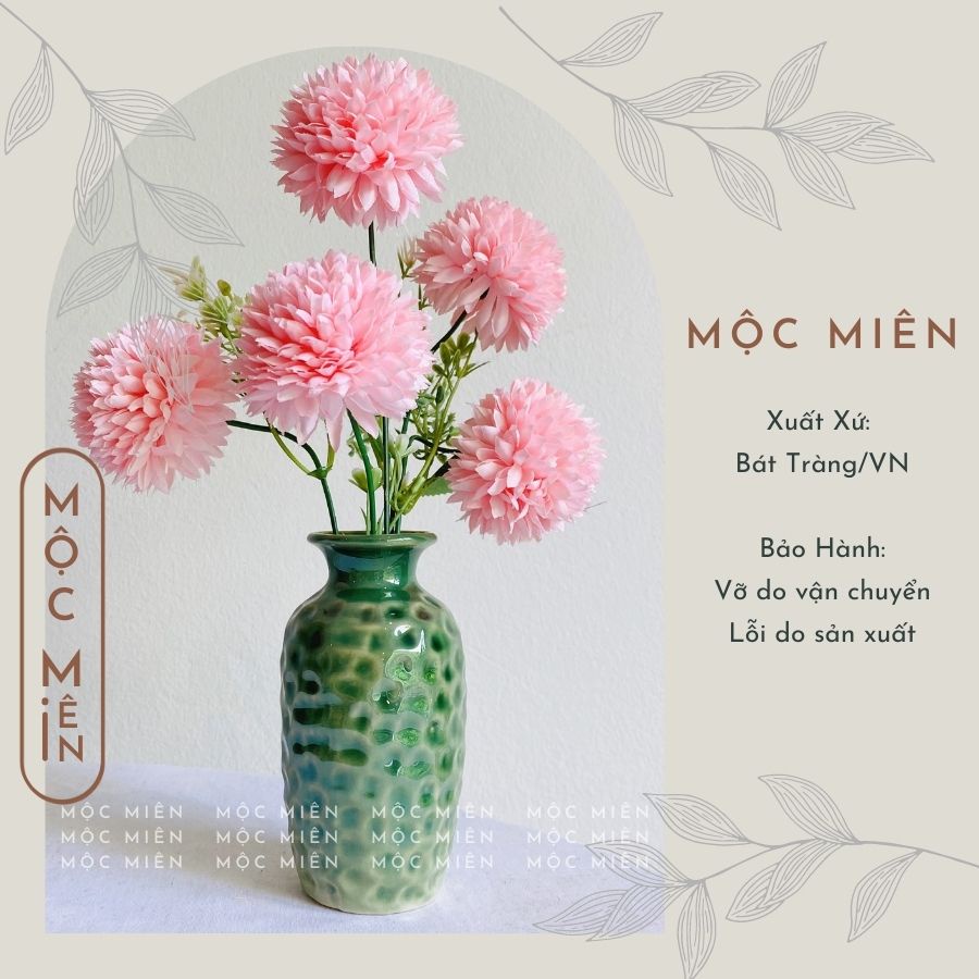 Lọ hoa mini men hoả biến Xanh Ngọc Mộc Miên, gommocmien bình hoa gốm sứ Bát Tràng