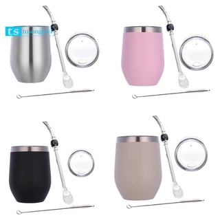 Bộ Cốc Uống Trà Yerba Mate Bằng Thép Không Gỉ Kèm Nắp/ Muỗng Và Ống Hút