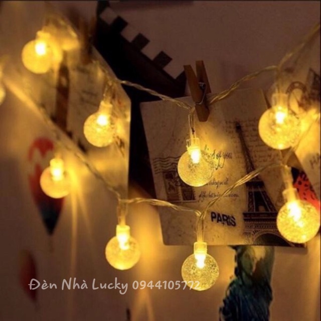 [xài điện] dây đèn led bi pha lê ánh sáng vàng long lanh trang trí phòng ngủ, treo hình, làm đèn ngủ cực xinh ✨