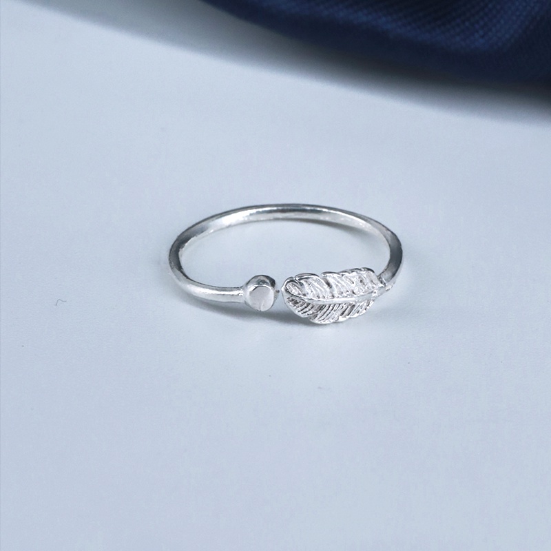 Nhẫn nữ bạc ta mặt khắc lông vũ Asmi, Nhẫn bạc khắc hình freesize đơn giản Feathers Ring NA09