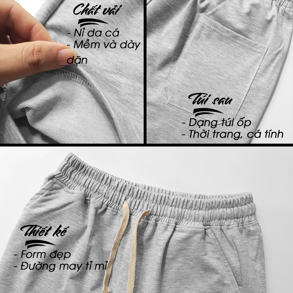 Quần nỉ nam GOZANO ESSENTIALS Short nỉ Unisex trơn thời trang cao cấp