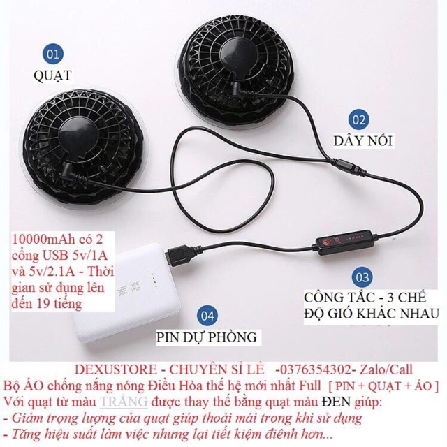 [ Bảo Hành 1 năm + Pin 10000mAh] Bộ ÁO quạt điều hòa chống nắng nóng New 2020 Full -(có video) | BigBuy360 - bigbuy360.vn