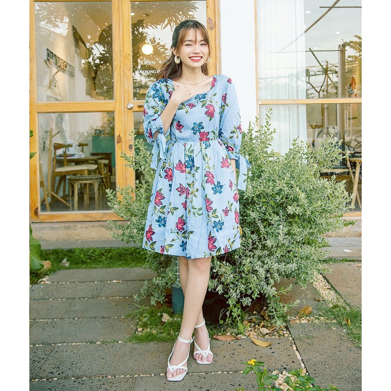 Đầm Hoa Babydoll Tay Nơ - AD22001