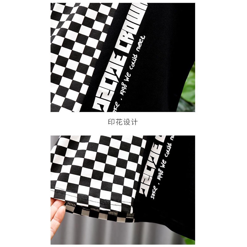 Set Áo Sơ Mi Tay Ngắn Kẻ Sọc Caro + Quần Short Denim Năng Động Thời Trang Hè Cho Bé Trai