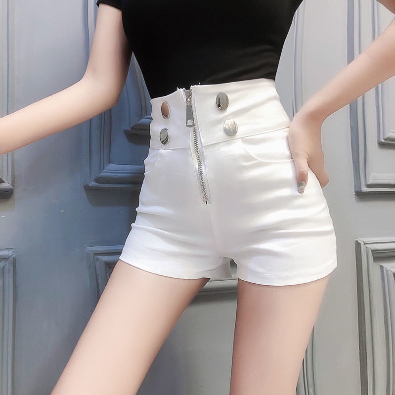 Jiashucheng Quần Short Lưng Cao Ống Rộng Phối Khóa Kéo Thời Trang Hàn Quốc Cho Nữ