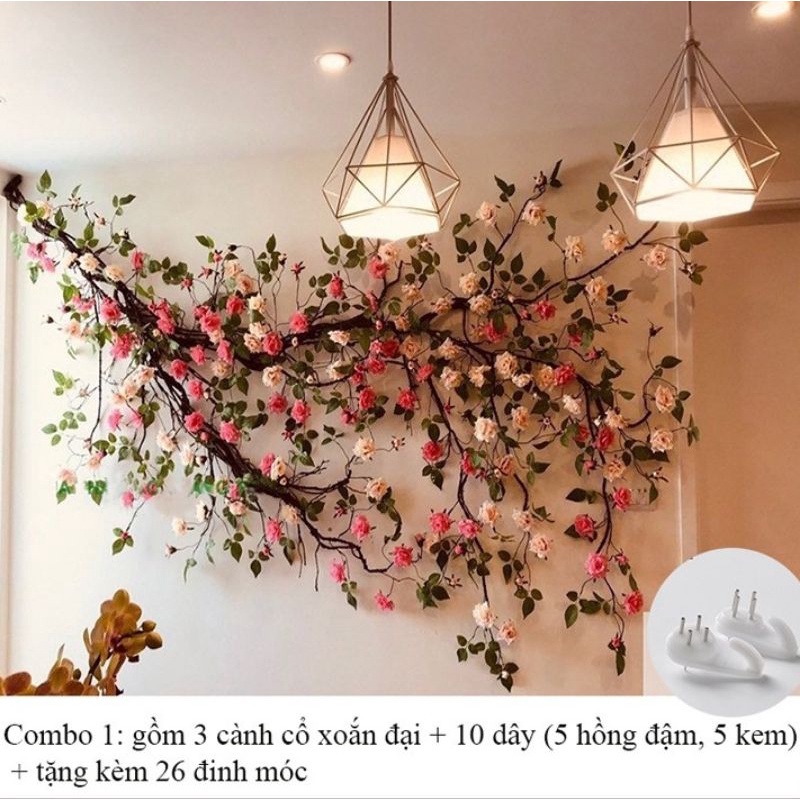 Dây hoa giả/ Dây Hồng Leo cổ dài 1,7m trang trí không gian siêu đẹp