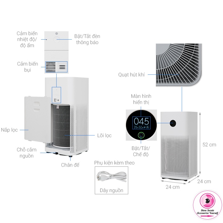 Máy lọc không khí Xiaomi Mi Air Purifier 3H I Xiaomi Mi Air Purifier Gen 3 - Diện tích 48m2 - Công suất 38W