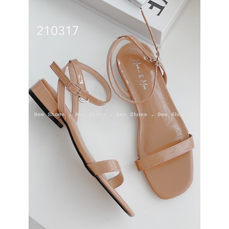 BEESHOES - SANDAL NỮ MŨI VUÔNG QUAI NGANG TRƠN - SANDAL NỮ MŨI VUÔNG ĐẾ VUÔNG CAO 2 PHÂN SẴN MÀU ĐEN - BÒ - CHÌ 210317