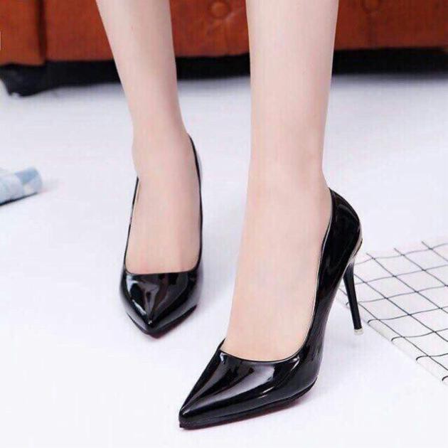 Giày Cao Gót Giày Công Sở Nữ Da Bóng Gót Nhọn 7 Phân