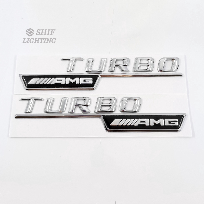2 x Metal AMG TURBO Letter Logo Car Auto Decorative Emblem Badge Sticker Decal For Mercedes Benz AMG
