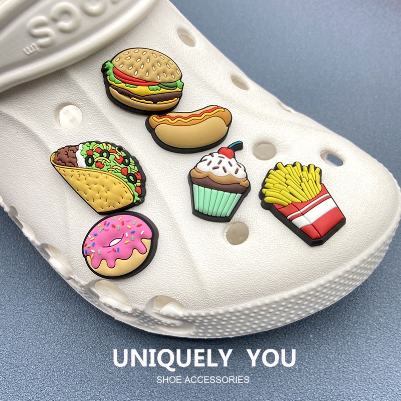 Jibbitz Phụ Kiện Khóa Trang Trí Giày Dép crocs Họa Tiết Hoạt Hình Khoai Tây Chiên Hamburger Khoai Tây Chiên Hoa jibbitz Crobbitz