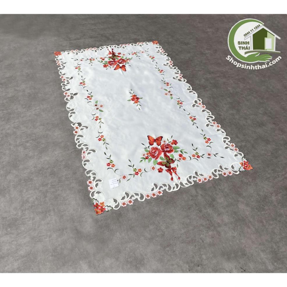 Tấm khăn trải bàn bằng vải thêu hoa cao cấp sang trọng - vải cotton trắng - Chọn kích thước - giao hoa văn ngẫu nhiên