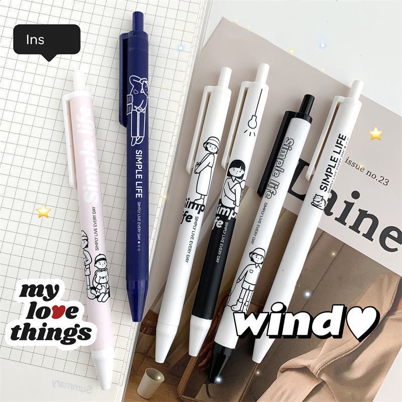 Bộ 6 Bút Mực Gel Ngòi 0.5mm Có Thể Thu Gọn Hình Hoạt Hình Dễ Thương Cho Trường Học/Văn Phòng